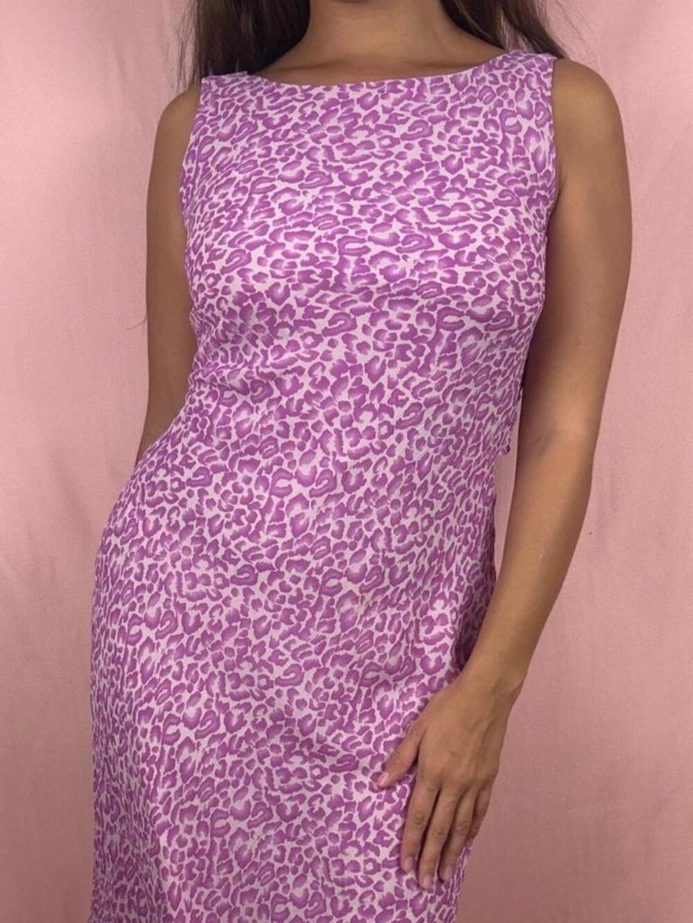 Y2K 100% Silk Leopard Print Dress